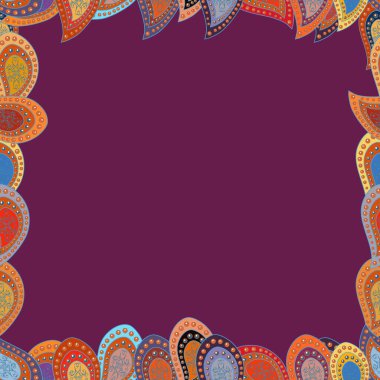 Vektör çizimi. Mavi, turuncu ve mor renkli çizimler. Kusursuz. Ögeleri çizer, el çizimi çerçeveler.