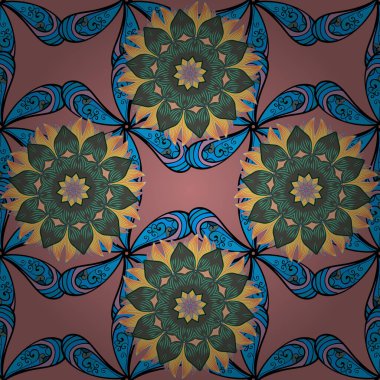 Mavi, gri ve pembe renkte güzel çiçekleri olan kusursuz desenli suluboya desenli, eskiz, kart veya kumaş için fayanslı. Vektör.