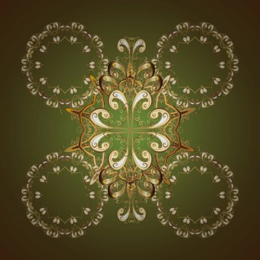 Kusursuz kıvırcık saçlar. Doğulu stil, altın elementlerle bej, kahverengi ve yeşil renklerde altın desenli arabesk yapar. Vektör altın desen.