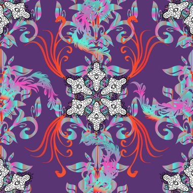 Vektör kabarık dokusu. Paketleme, tekstil ve eskiz için kusursuz çiçek arkaplanı. Yumuşak pamuk tasarımı. Yumuşak fayans. Klasik çiçek deseni.