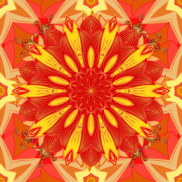 Вектор Цветочных Узоров Оранжевый Желтый Красный Линии Графический Узор Абстрактный — стоковый вектор