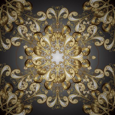 Gri ve bej renklerde altın elementlerle kusursuz desen. Vektör çizimi. Kusursuz klasik vektör altın deseni. Klasik klasik klasik arka plan. Geleneksel oryantasyon süsü.