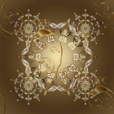 Kahverengi ve bej renklerde altın desenli altın elementler. Geleneksel klasik altın desen. Vektör doğu süsü. Barok tarzında kusursuz bir doğulu süsü..