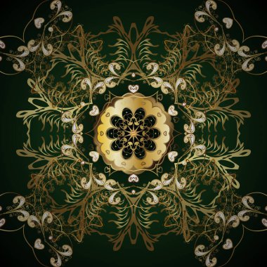 Altın karalama fantezi yapraklarından vektör soyut çiçek çelengi ve mavi ve gri renkte çiçek. El yapımı dekoratif çerçeve, albüm kapağı, tebrik kartı, klasik Art deco tarzı.