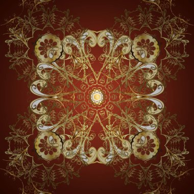 Kusursuz altın desen. Kırmızı ve kahverengi renklerde altın elementlerle kusursuz desen. Vektör oryantal süsü.