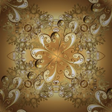 2019 Noel 'i, kar tanesi, yeni yıl. Altın elementlerle bej ve kahverengi renklerde klasik, pürüzsüz desen.