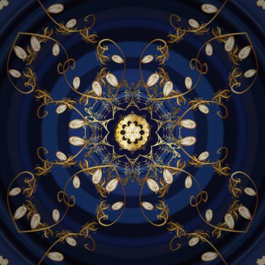 Vector vintage barok çiçeksiz altın desenli. Gri ve mavi renklerdeki altın desenli altın elementler. Süslü dekorasyon. Lüks, kraliyet ve Viktorya dönemi konsepti.