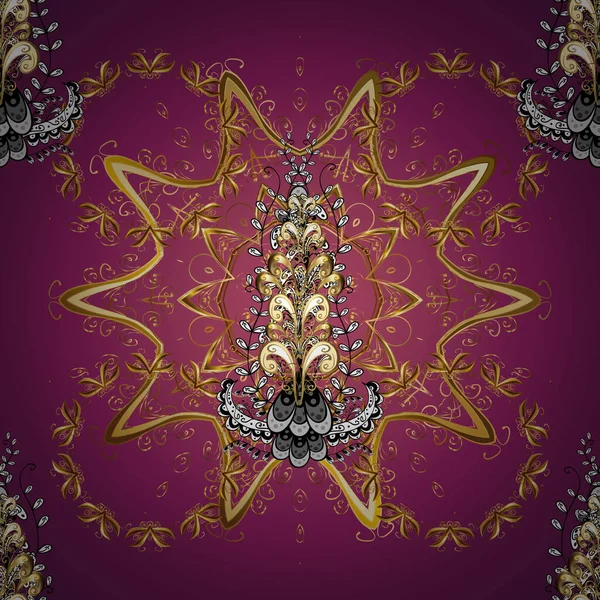 Векторный Традиционный Классический Золотой Бесшовный Рисунок Фиолетовых Красных Цветах Бесшовный — стоковый вектор