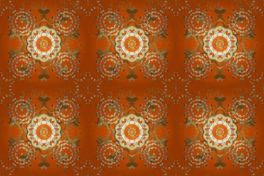 Şık bir grafik desen. Kusursuz raster arka plan. Duvar kâğıdı barok, İspanyol kumaşı. Çiçek deseni. Turuncu ve kahverengi renklerdeki altın elementler.