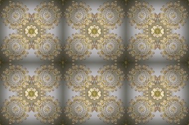 Raster illüstrasyonu. Tekrarlayan elementlerle soyut arkaplan oluşturun. Beyaz ve gri renklerde altın rengi ve altın elementler. Kusursuz, klasik altın desen..
