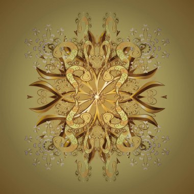 Kusursuz kıvırcık saçlar. Doğulu stil, altın elementli sarı ve nötr renklerde altın desenli arabesk yapar. Vektör altın desen.