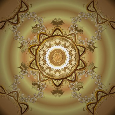 Geleneksel klasik altın desen. Barok tarzında kusursuz bir doğulu süsü. Vektör doğu süsü. Altından elementlerle bej ve sarı renklerde altın desen.