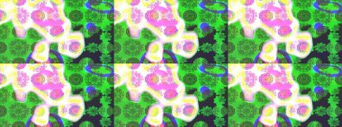 Yeşil ve nötr renklere karalamalar çizilmiş çiçek deseni. Raster illüstrasyonu.