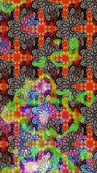 Parlak renkli fantezi çiçekleri, yapraklar, bej ve kahverengi renkli tomurcuklar, bej ve kahverengi. Suluboya el çizimi elementli çiçek çizimi deseni.