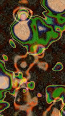 Kahverengi ve yeşil renkli çiçekler. Çiçek desenli çizim. Düz Çiçek Elementleri Tasarımı. Renkli Bahar Teması eskiz kalıbı. Raster illüstrasyonu. Asya tekstil tarzında.