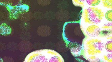 Raster illüstrasyonundaki çiçek desenli çizim. Yeşil ve kahverengi renkte çiçekler.