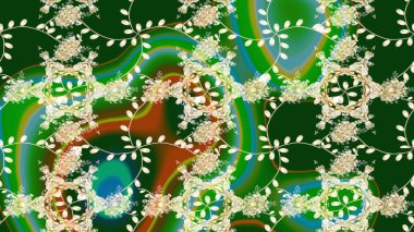 Yeşil renkli çiçekler. Renkli Bahar temalı eskiz kalıbı. Çiçekli çiçek deseni, suluboya. Düz Çiçek Elementleri Tasarım Raster illüstrasyonu.