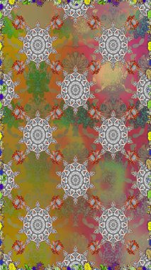 Raster illüstrasyonunda kusursuz çiçek deseni. Suluboya tarzında kahverengi ve gri renkte çiçekler.