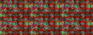 Parlak çiçekli kırmızı ve kahverengi renkler üzerine soyut çizim deseni. Çiçeksel elementlerle süslenmiş zarif raster dokusu. Küçük çiçekte şirin bir çiçek deseni var..