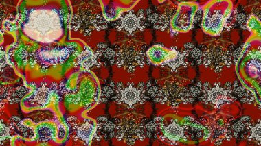 Raster illüstrasyonu. Düz Çiçek Elementleri Tasarımı. Renkli Bahar Teması eskiz kalıbı. Kırmızı ve kahverengi renkte zarif çiçekli suluboya.