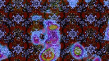 Moda baskıları için zarif bir şablon. Küçük renkli çiçekler. Kahverengi ve mor çiçekli bahar çiçekleri. Motley illüstrasyonu. Küçük çiçekte şirin desenler.