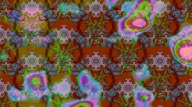 Parlak renkli çiçekleri olan ve kahverengi ve yeşil renkli yaprakları olan harika bir çiçek deseni. Halk tarzı. Modern çiçek arkaplanı. Moda baskıları için zarif bir şablon.