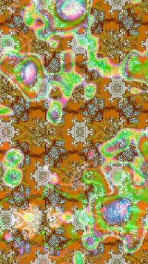 Raster illüstrasyonu. Şirin çiçekli eskiz deseni ve kahverengi ve yeşil renkli yapraklar, suluboya çiçek deseni, duvar kağıdı, kart veya kumaş için fayanslı.