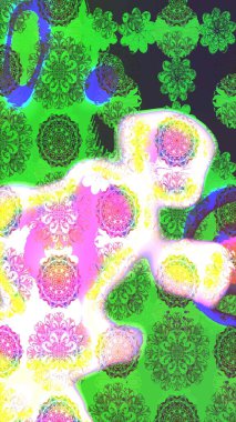 Yeşil ve nötr renklere karalamalar çizilmiş çiçek deseni. Raster illüstrasyonu.