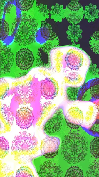 Yeşil ve nötr renklere karalamalar çizilmiş çiçek deseni. Raster illüstrasyonu.