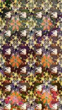 Kahverengi renkli çiçekler. Küçük çiçekteki sevimli çiçek deseni. Raster illüstrasyonu.