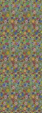 Raster deseni. Bahar çiçekleri dallı desen, yeşil renkler çiçekli siluet.