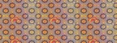 Çiçekli ipek eşarp. El çizimi çiçek unsurları olan soyut çizim raster deseni. Retro tekstil tasarım koleksiyonu. 1950-1960 motifleri. Bej ve gri üzerine bej ve gri.