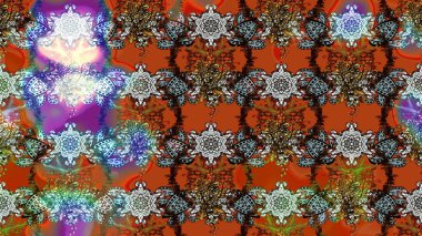 Şirin çiçekli eskiz deseni ve kahverengi ve turuncu renkli yapraklar, suluboya çiçek deseni, duvar kağıdı, kart ya da kumaş için fayanslı. Raster illüstrasyonu.