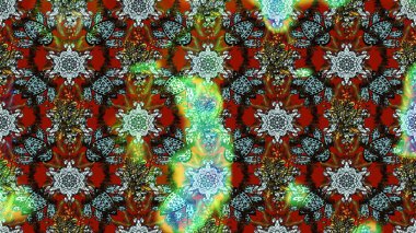 Şirin çiçekli eskiz deseni ve kahverengi ve yeşil renkli yapraklar, suluboya çiçek deseni, duvar kağıdı, kart ya da kumaş için fayanslı. Raster illüstrasyonu.