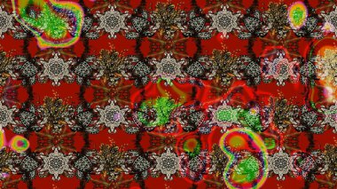 Çiçek duvar kâğıdı. Kırmızı ve kahverengi renkli şirin tekstil tarzında. Renkli çizim kalıbı. Çiçek arkaplan. Raster illüstrasyonu.
