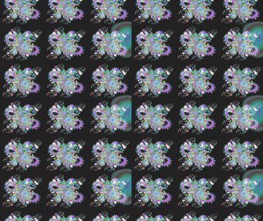 Raster suluboya çiçek deseni, narin çiçekler, gri çiçekler, tebrik kartı şablonu. Güzel kumaş deseni.