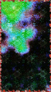 Siyah ve yeşil renklerde. Raster illüstrasyonu. 3D çiçekler, pürüzsüz.