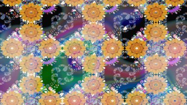 Düz Çiçek Elementleri Tasarımı. Zentangle soyut çiçekleri. Raster illüstrasyonu. Karalama çiçeği. Renkli Bahar Teması eskiz kalıbı. Şirin kumaş deseni.