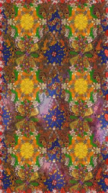 Raster deseni. Bahar çiçekleriyle desen dalla, kahverengi renklerle çiçek siluetiyle.