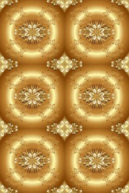 Kusursuz klasik raster altın desenli. Raster illüstrasyonu. Geleneksel oryantasyon süsü. Kahverengi ve bej renklerde altın elementlerle kusursuz desen. Klasik vintage arkaplan.