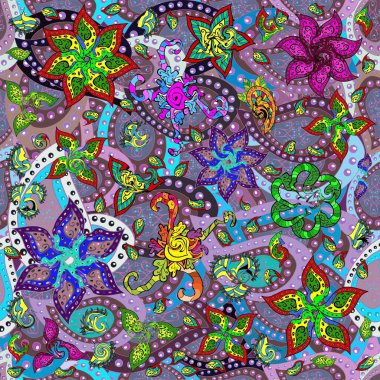 Çiçekli karalama şeklinde Raster çiçek deseni. Nazik, narin çiçek arkaplanı. Hoş renklerde çiçekler.