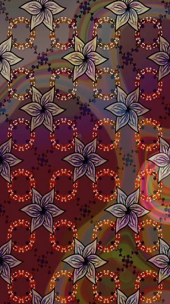 Arkaplan dokusu, duvar kağıdı, kahverengi renkli çiçek teması. Soyut etnik raster çizim kalıbı. Kabile sanatı boho baskısı, klasik çiçek arkaplanı.