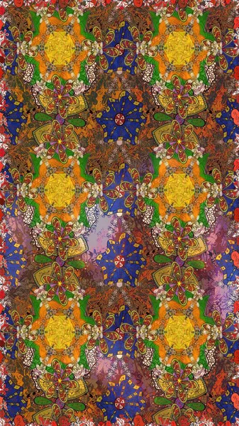 Raster deseni. Bahar çiçekleriyle desen dalla, kahverengi renklerle çiçek siluetiyle.