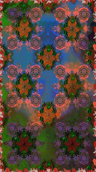 Yeşil ve kahverengi renkli çiçekler. Raster illüstrasyonunda kusursuz çiçek deseni. Düz Çiçek Elementleri Tasarımı. Renkli Bahar Teması Kusursuz Arkaplan.