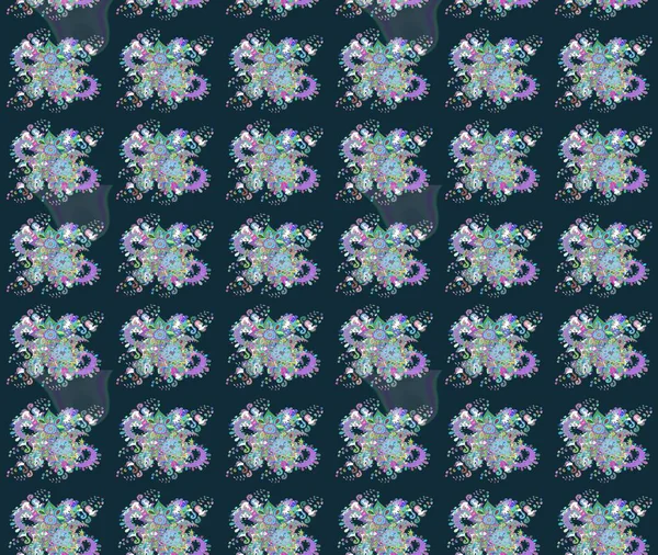 Mavi renkli bitkilerden oluşan parlak çiçekli çizim deseni.