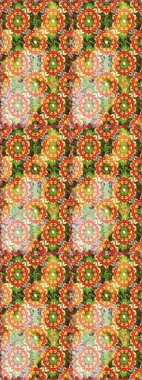 Raster Golden Mehndi kusursuz desen. Kına dövmeli süs çiçekleri, altın çıkartmalar, mehndi ve yoga tasarımı, kartlar ve parmak izleri. Turuncu ve kahverengi renkte desen.