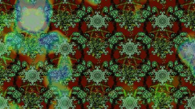 Suluboya, elle çizilmiş. Eskiz arkaplan modeli. Yeşil ve kahverengi yapraklı yabani çiçekler. Raster illüstrasyonu.