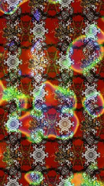 Raster illüstrasyonu. Şirin çiçekli eskiz deseni ve renklerde yapraklar, suluboya çiçek deseni, duvar kağıdı, kart veya kumaş için fayanslı.