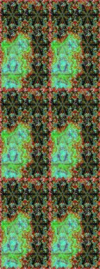 El yapımı dekoratif çerçeve, albüm kapağı, tebrik kartı, klasik Art deco tarzı. Altın karalama fantezi yapraklarından ve yeşil ve kahverengi renkte çiçeklerden oluşan soyut bir çelenk..