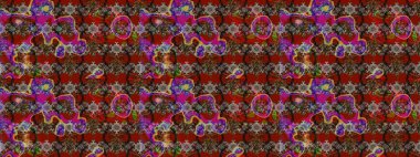 Çiçekli karalama şeklinde Raster çiçek deseni. Kahverengi ve kırmızı renklerde bahar çiçekleri. Raster illüstrasyonu.